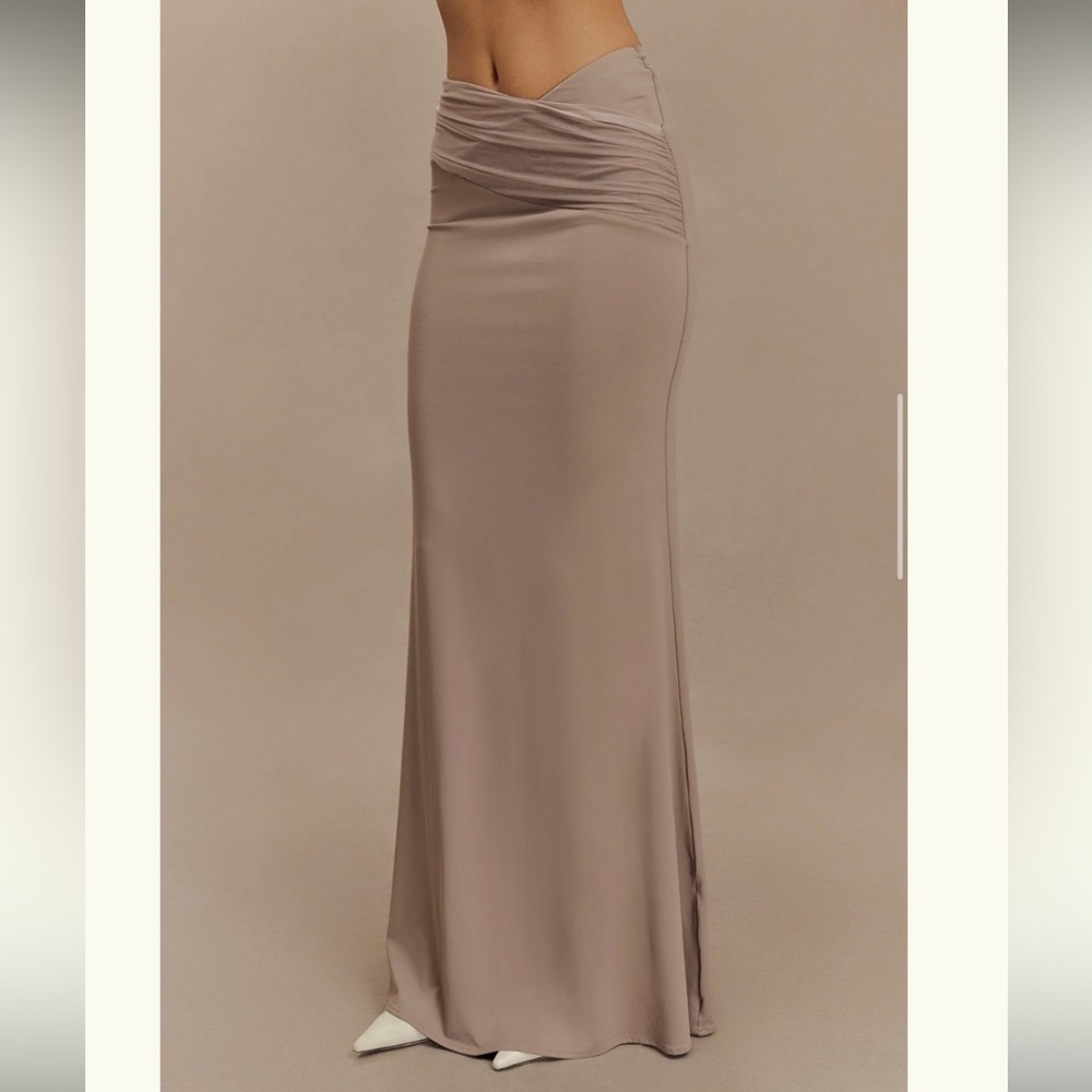 (SOLD) Meshki ~ Jules ~ Recycled Nylon And Mesh Maxi Skirt - Taupe - Picture 4 of 10